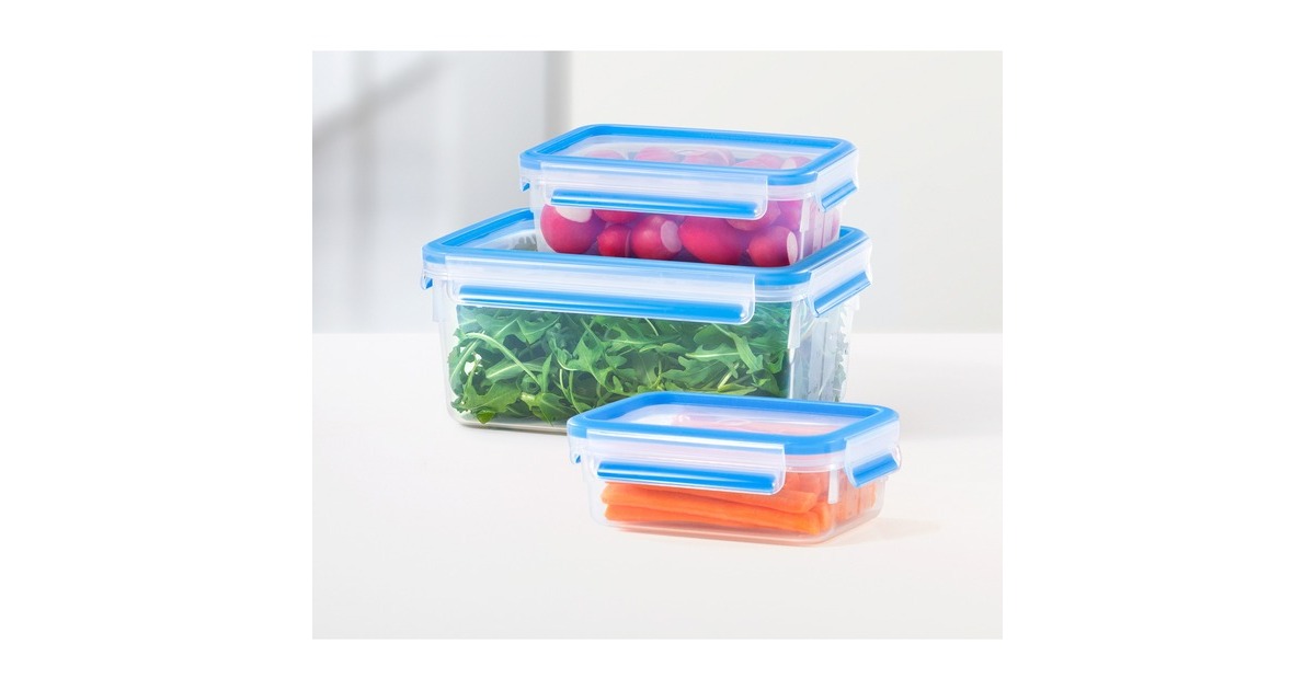EmsaClip & Close vershoudbakjes, 5-delige set, 0,2 / 0,55 / 1,0 / 1,2 / 2,2 L doos  (Transparant/blauw, rechthoekig)