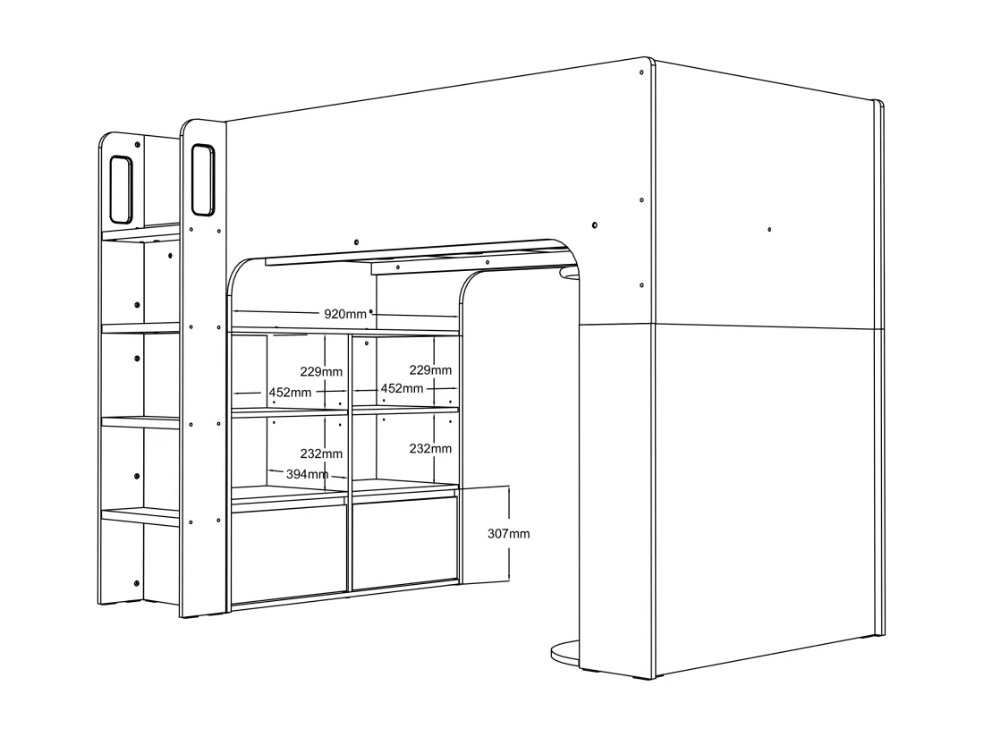 Lit mezzanine 90 x 190 cm avec rangements - Blanc - Avec matelas - COLUMI