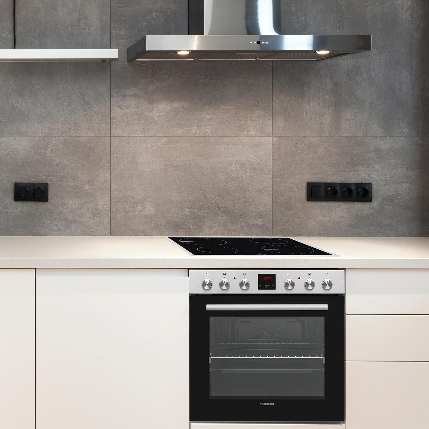 Telefunken Einbauherd-Set | Elektro-Herd-Kochfeld-Kombination | Mit Induktionskochfeld (4 Zonen) | Backofen mit Ober-Unterhitze und Umluft | Teleskopauszug | 78 Liter | 60 cm | Herdset B-HS-75-I-I