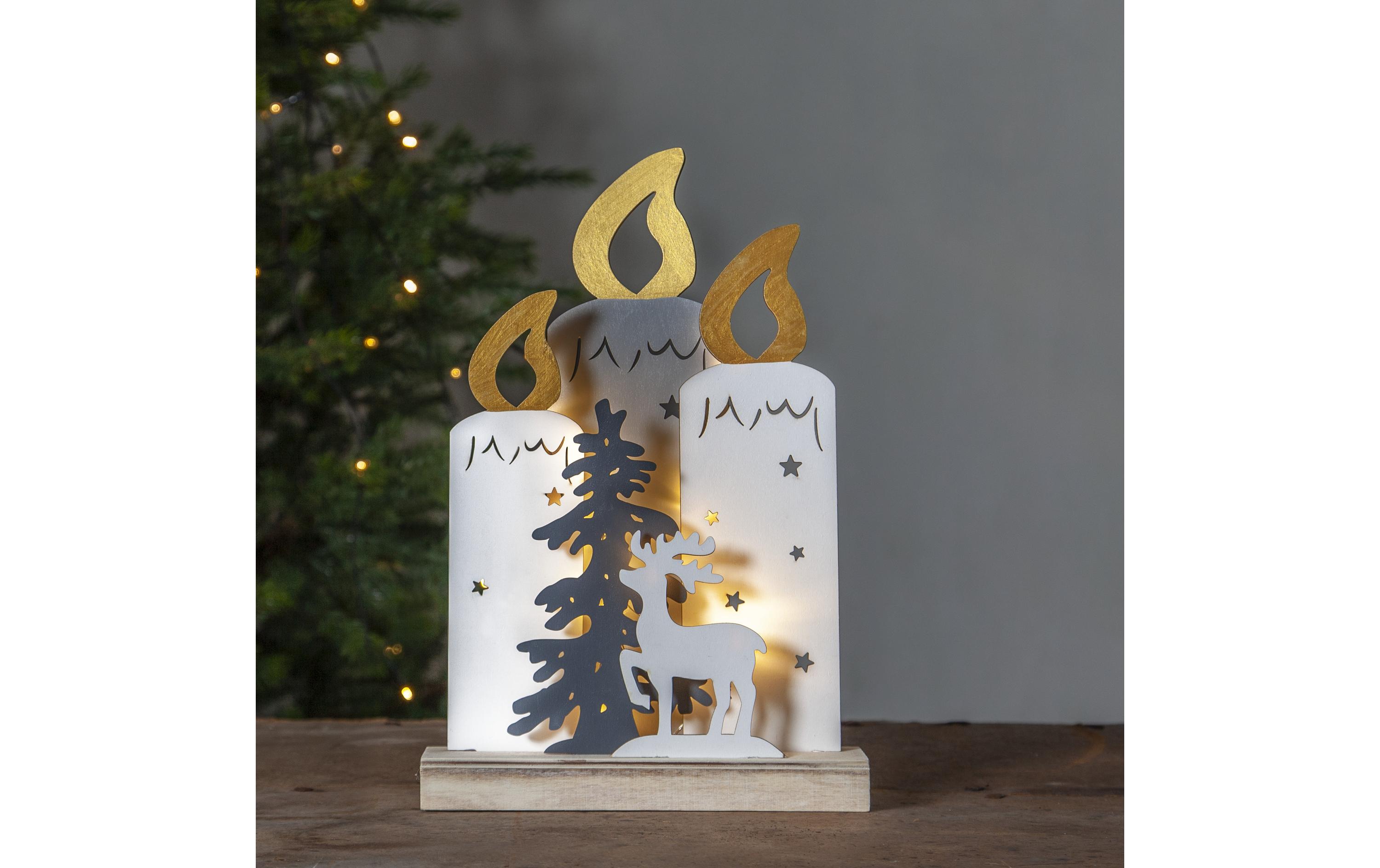 Tischdeko Kerzenständer Fauna, 34 cm, HolzBeleuchtete Weihnachtskerzen