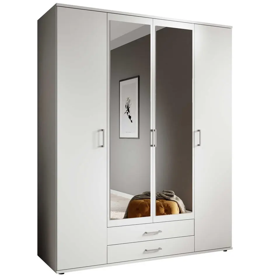 Kledingkast Daniela 160cm met 4 deuren 2 lades & spiegel - wit