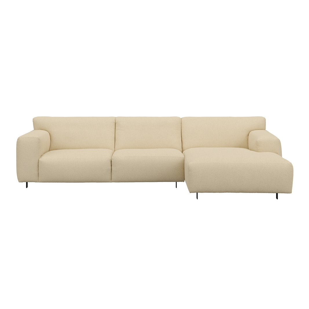 Vesta 2,5-seter med sjeselong høyre I Tekstil Gianni Cream, standardsøm, sort metallben 10 cm, Comfort CM