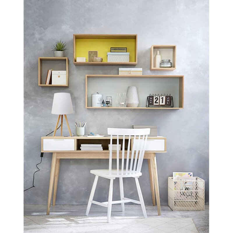 Lampe de bureau Led Unilux avec abat jours sur trépied en bambou katy blanc bambou