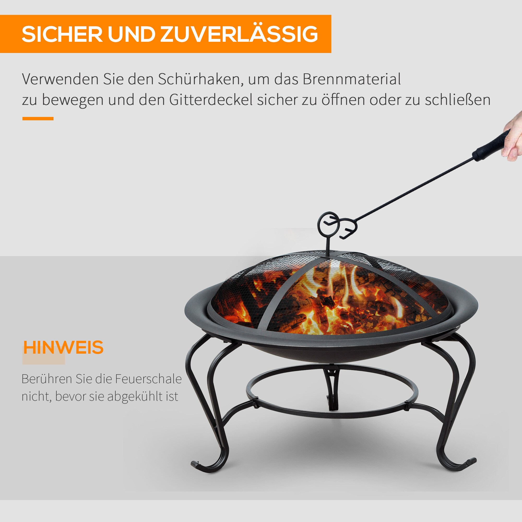 Outsunny Feuerkorb für Holz und Holzkohle schwarz 56 x 45 cm (ØxH)