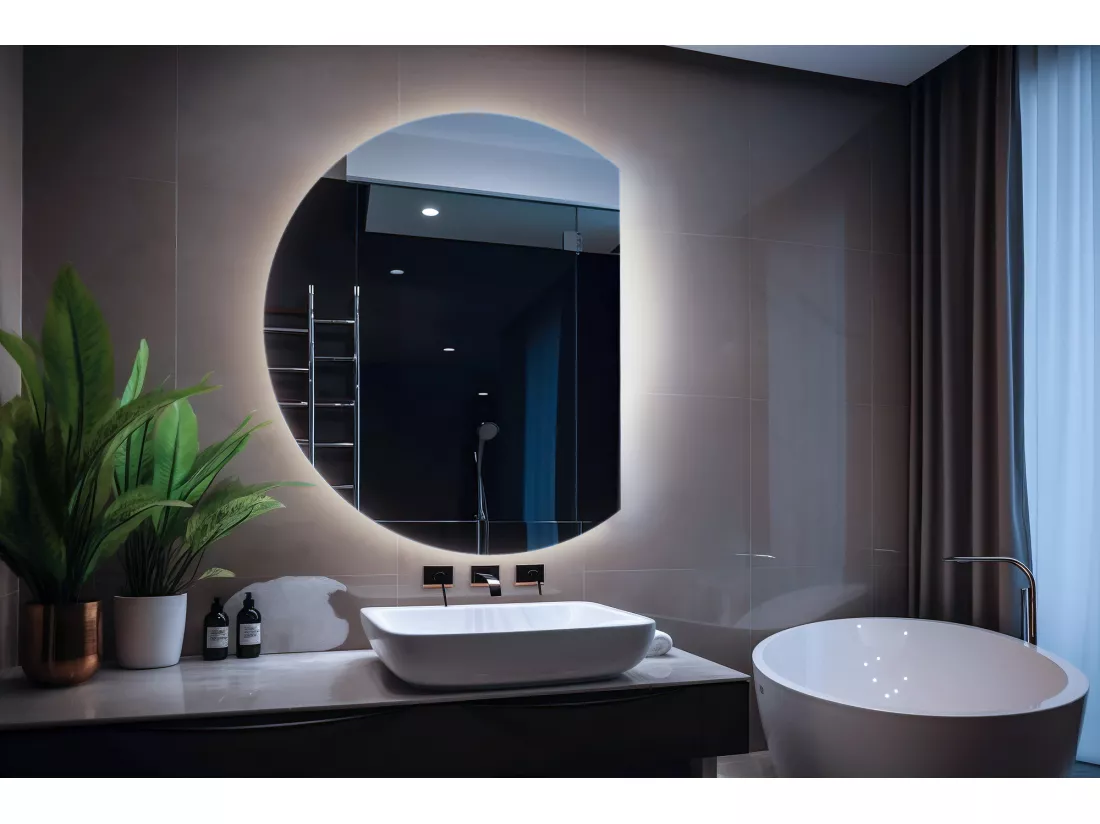 Miroir rond biseauté, miroir moderne avec rétroéclairage LED - 80 cm - Lumière froide