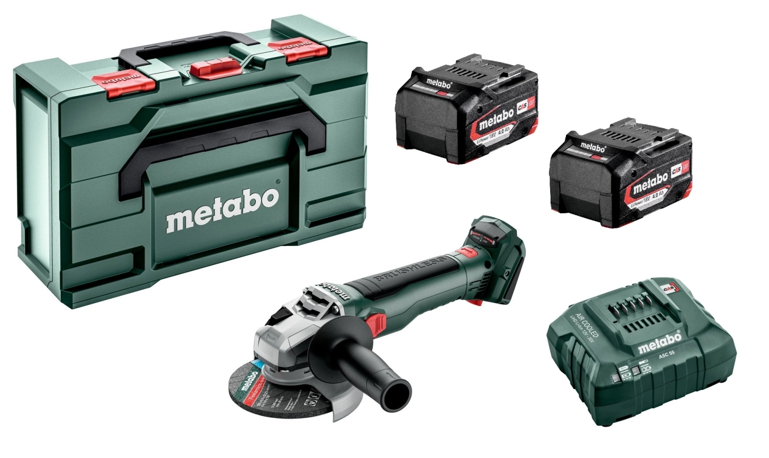 Metabo W 18 LT BL 11-125 18V Li-Ion Accu haakse slijper set (2x Li-Power 4.0Ah) in MetaBox