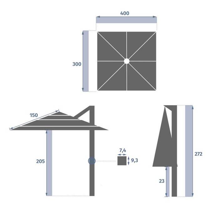 Parasol déporté rectangulaire inclinable MELHIA Anthracite