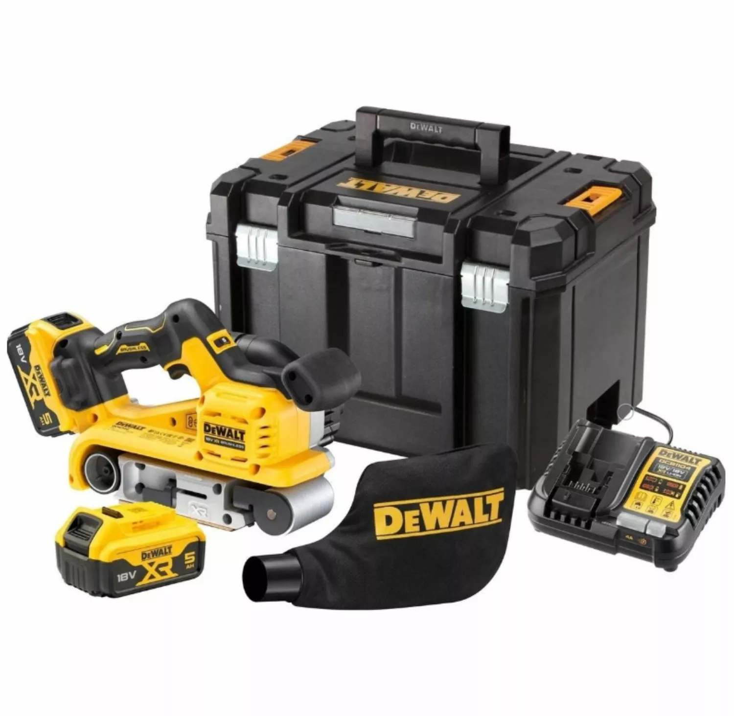DeWALT DCW220P2-QW 18V XR Brushless Bandschuurmachine set 5Ah in TSTAK Koffer