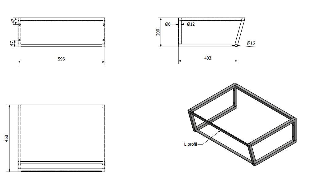 Sapho Industrial wastafel frame mat zwart 60cm