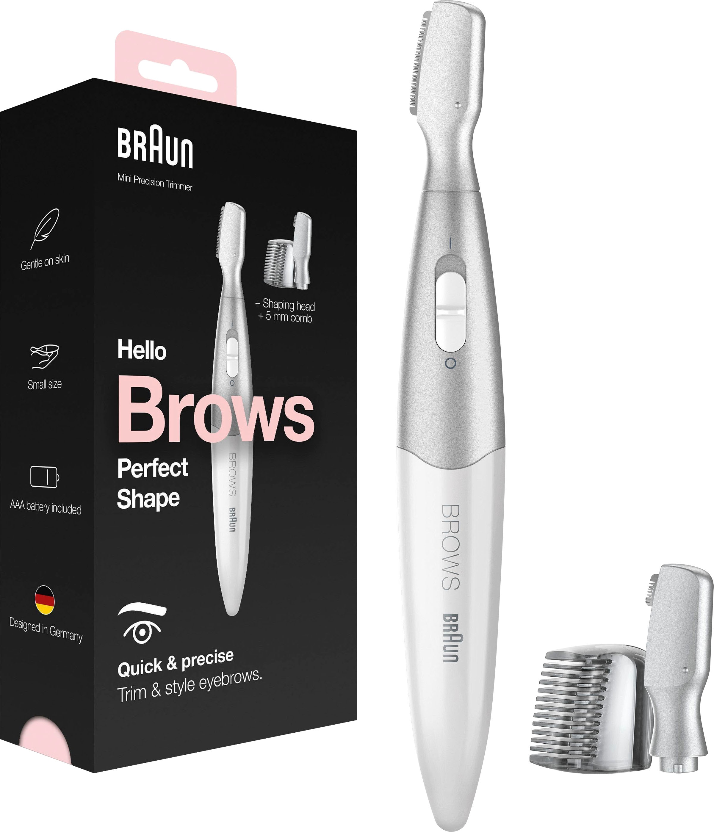 Braun Augenbrauentrimmer »FG1106 Augenbrauen-Mini-Präzisionstrimmer« 4 Aufsätze passt in jede Handtasche