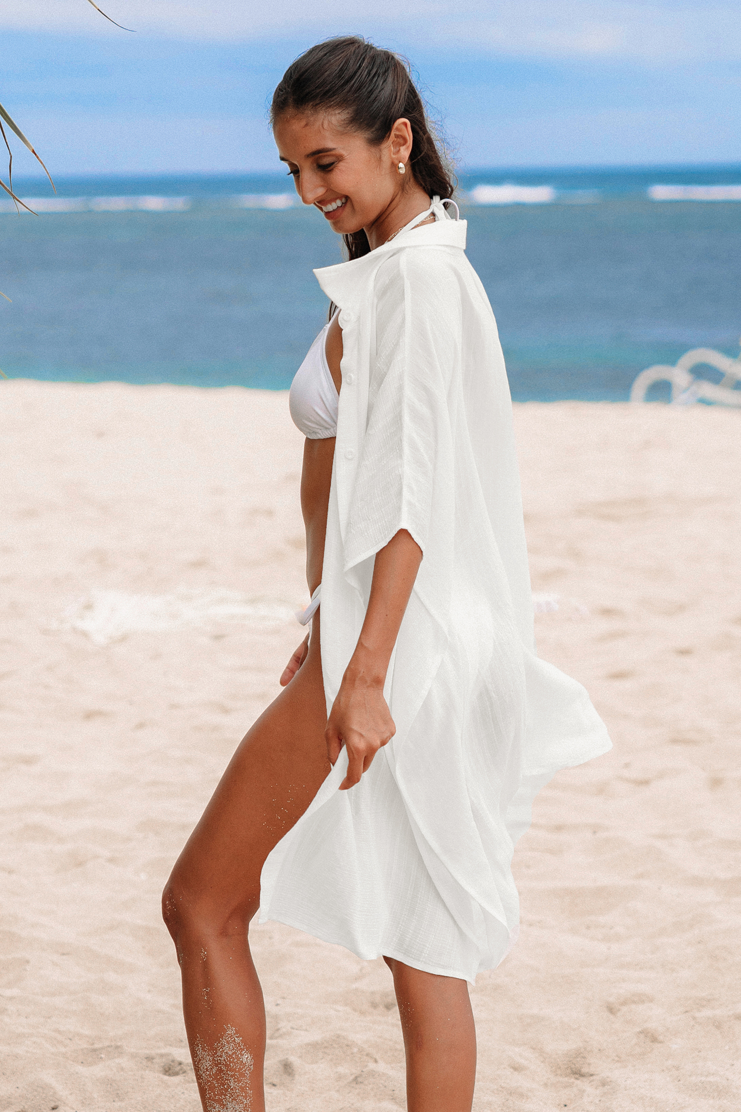 Robe cover up à boutons et manches dolman