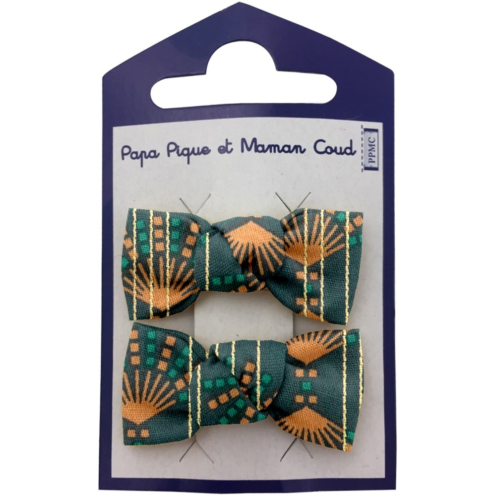 Barrettes Clic-Clac Petits Noeuds Eventail Or Vert