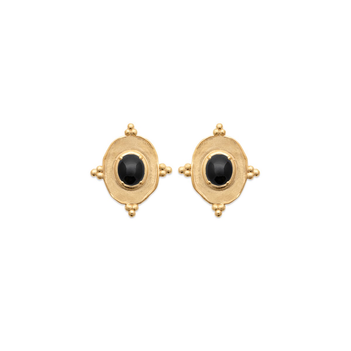 Boucles d'oreilles puces agate noire plaqué or LILA - Bijoux Privés Discovery