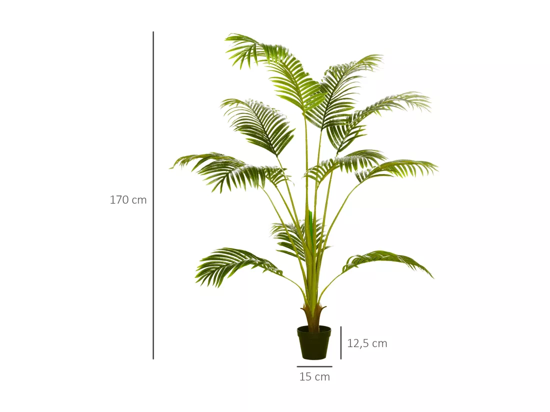 Palmier artificiel Sanwei Kwai H. 170 cm 11 grandes feuilles pot noir inclus