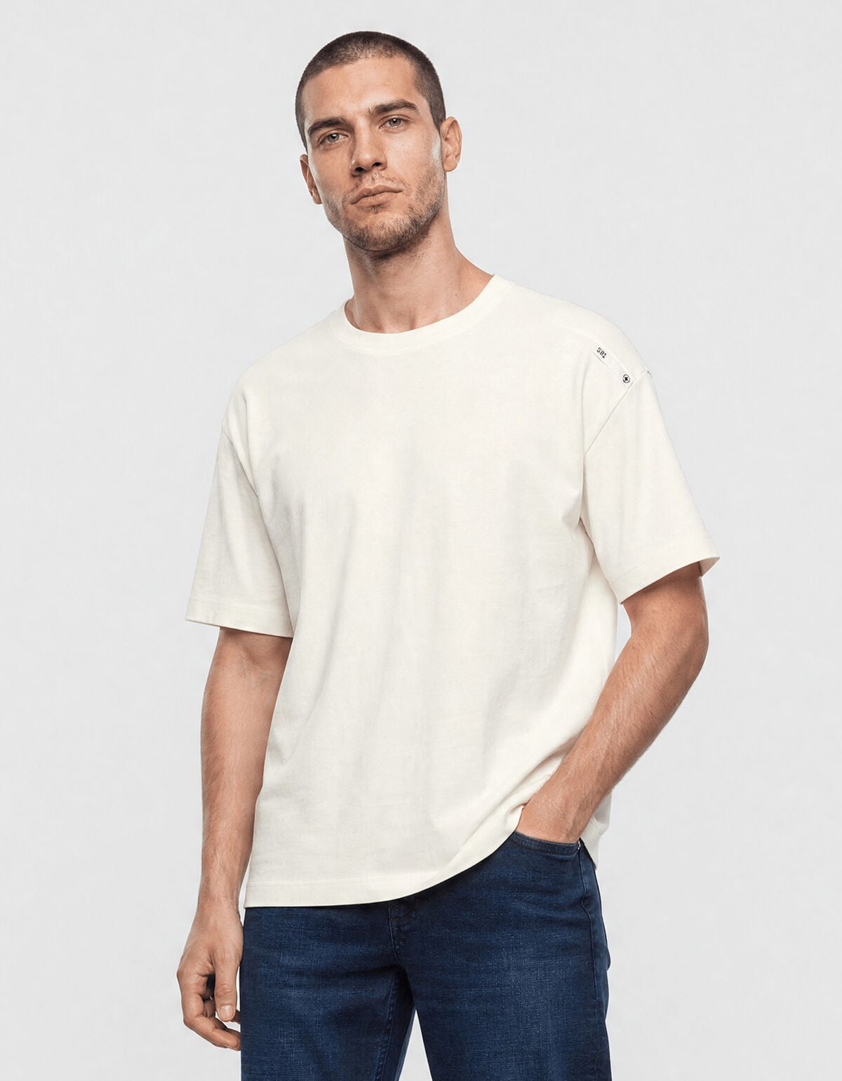 Basis Label T-shirt Gebroken Wit