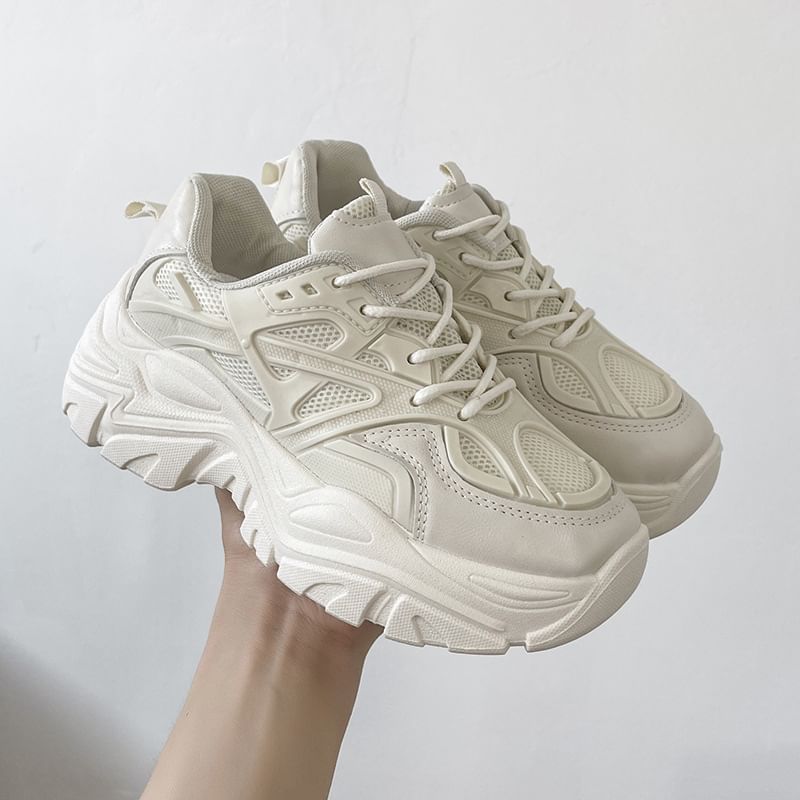 caneik - Sneakers met vetersluiting en effen mesh-paneel