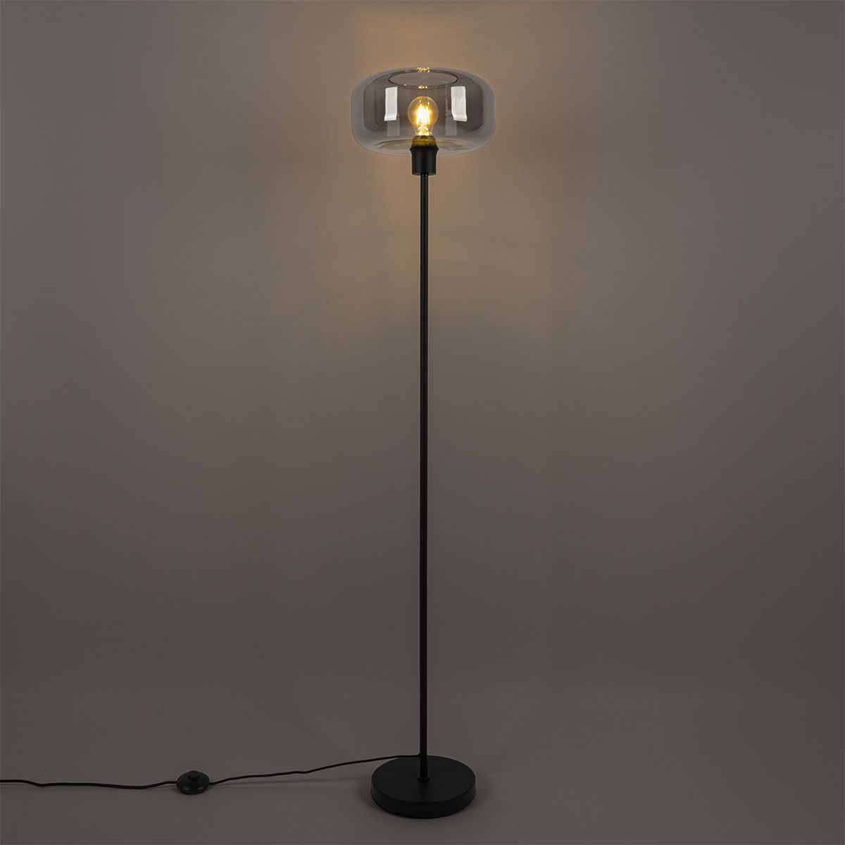 Art deco vloerlamp zwart met smoke glas - Bizle