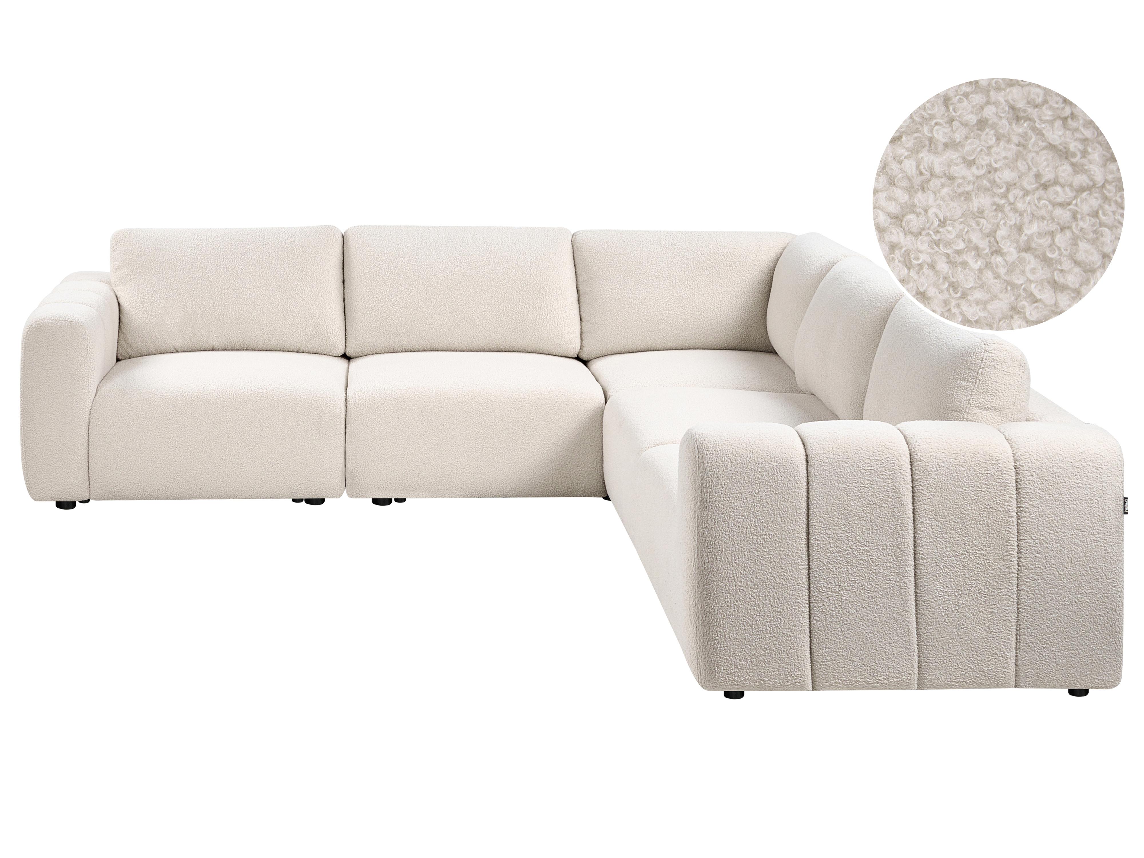 Modulaire hoekbank 5-zits KIVVIK Bouclé Gebroken wit linkszijdig