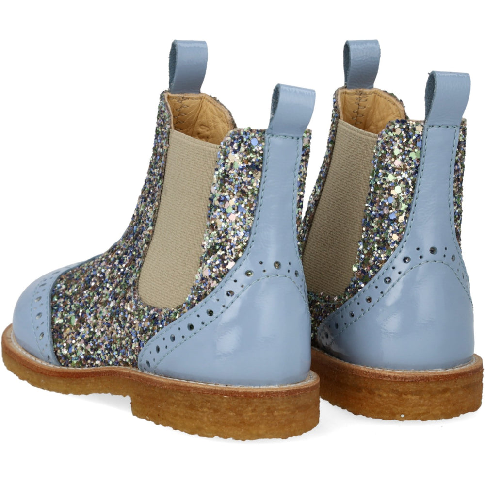 Køb Angulus Sky Blue/Spring Multi Glitter/Beige Chelsea Støvle Med Glitter Og Brogues Detaljer