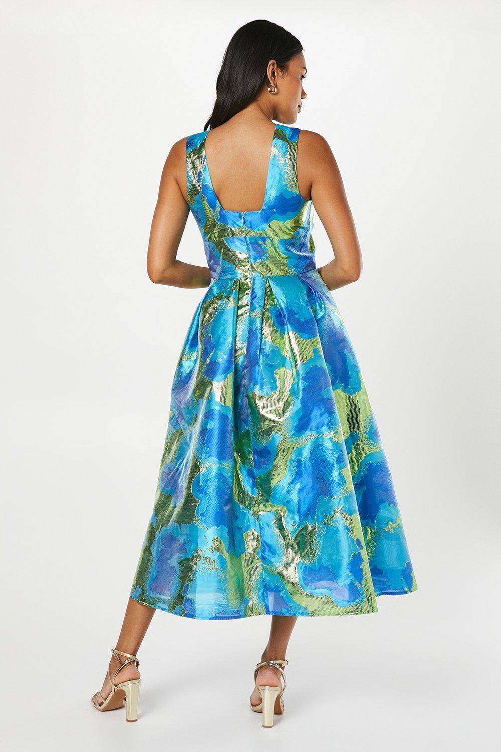 Coast Robe Midi Jacquard à Décolleté Plongeant