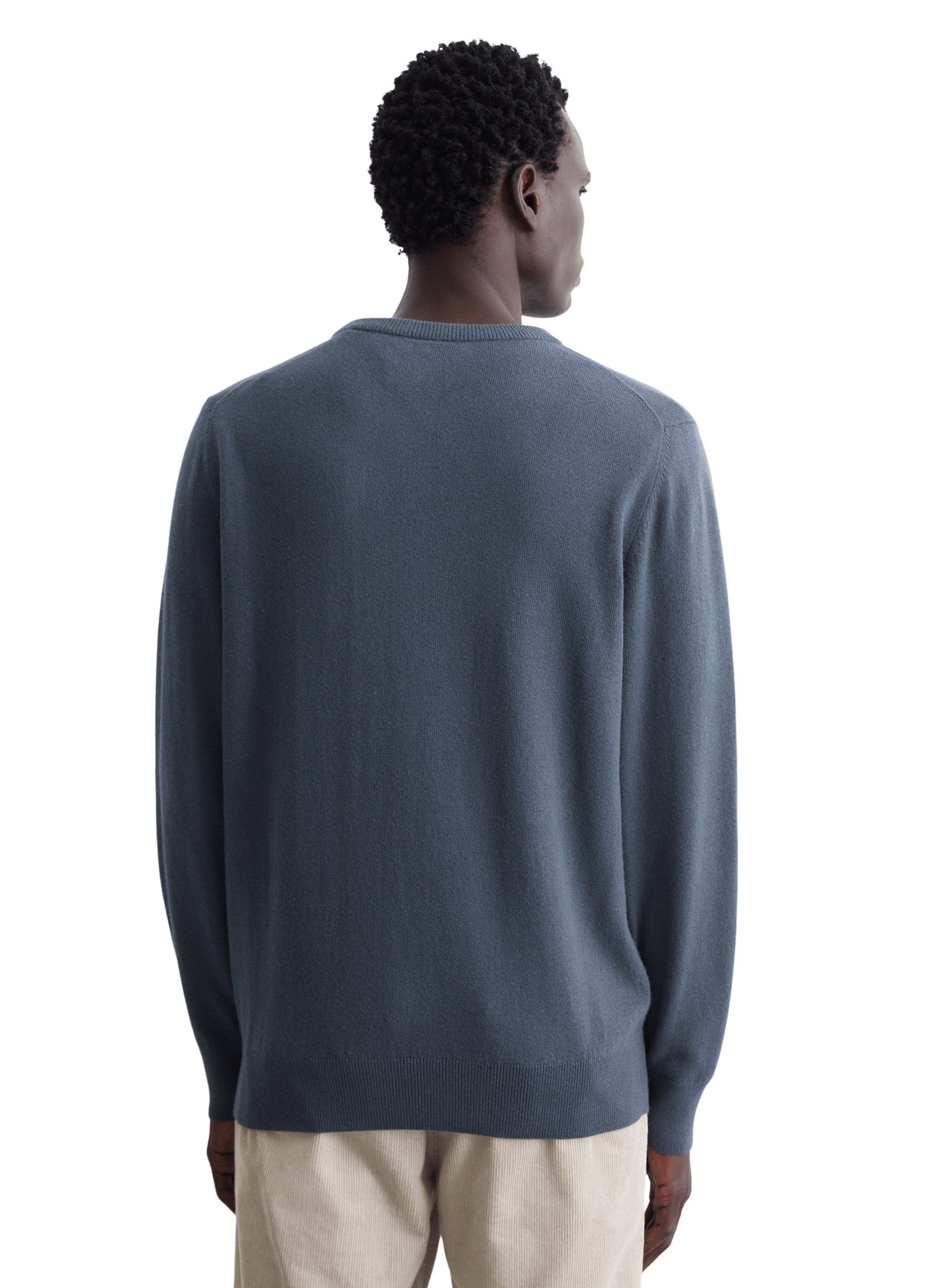 Pull col rond droit en coton bio et laine mélangé | Bleu
