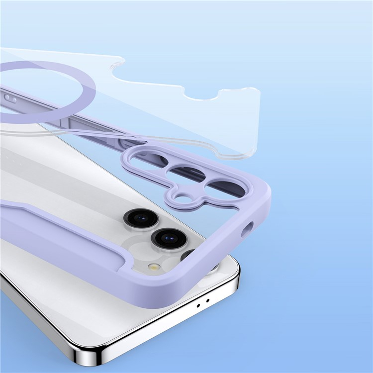 Samsung Galaxy S24 Hybrid Leder Tasche   Kunststoff Rückseite - Lila / Transparent