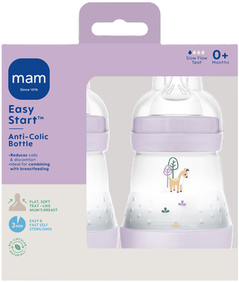 MAM Easy Start Tåteflaske Anti-kolikk 160 ml 2-Pakk, Pink