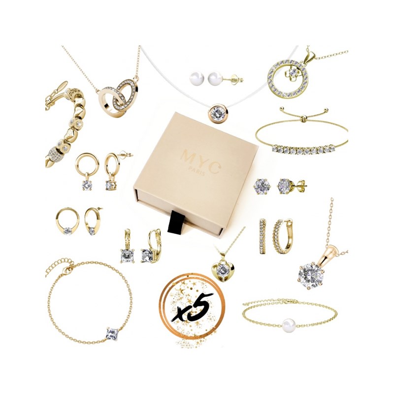 5 bijoux surprises en boite cadeau - Or et Cristal