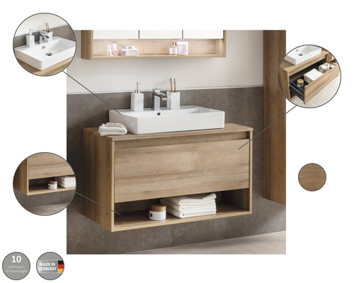 Wastafelmeubel FACKELMANN Natura BxHxD 93,5 x 52,5 x 45,5 cm Frontkleur eikenhoutdecor 79702