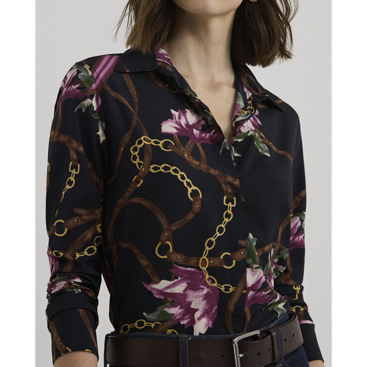 Lauren Ralph Lauren Classic Fit Print Crepe Shirt Navy