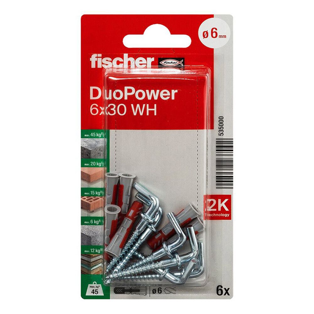UNIVERSALPLUGG FISCHER DUOPOWER MED VINKELKROK 6X30MM