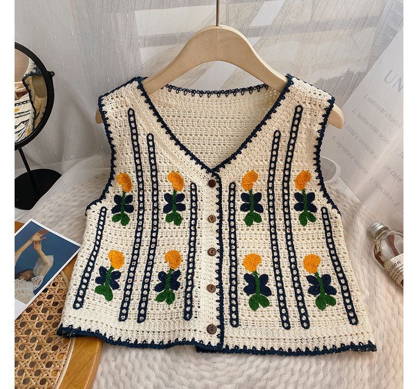 DIYI - Geborduurd gebreid vest met V-hals