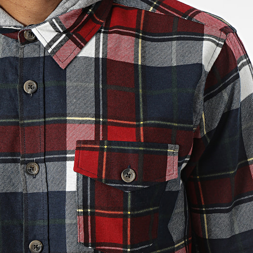 Chemise Manches Longues Capuche A Carreaux Groudon Bleu Marine Rouge