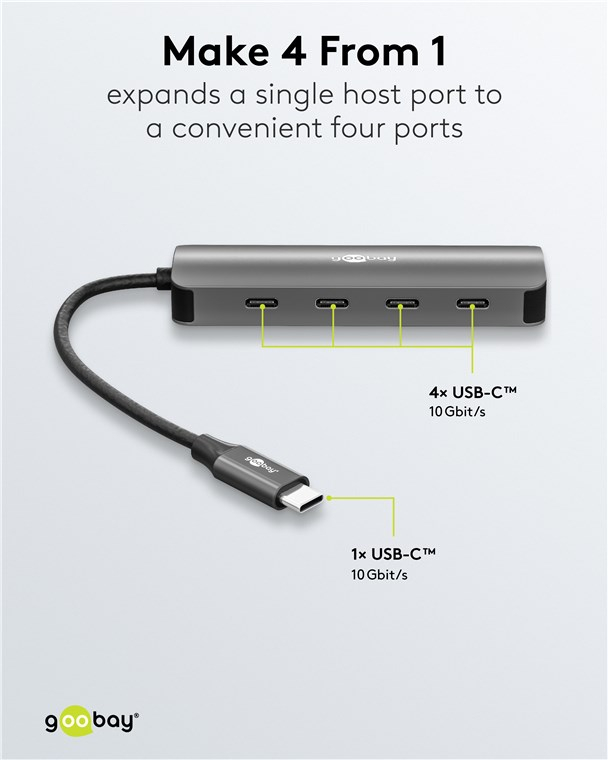 Slim 4-Port USB-C Multiport Adapter HUB 4x USB-C 3.2 / 10 Gbit/s (76565) - Hellgrau