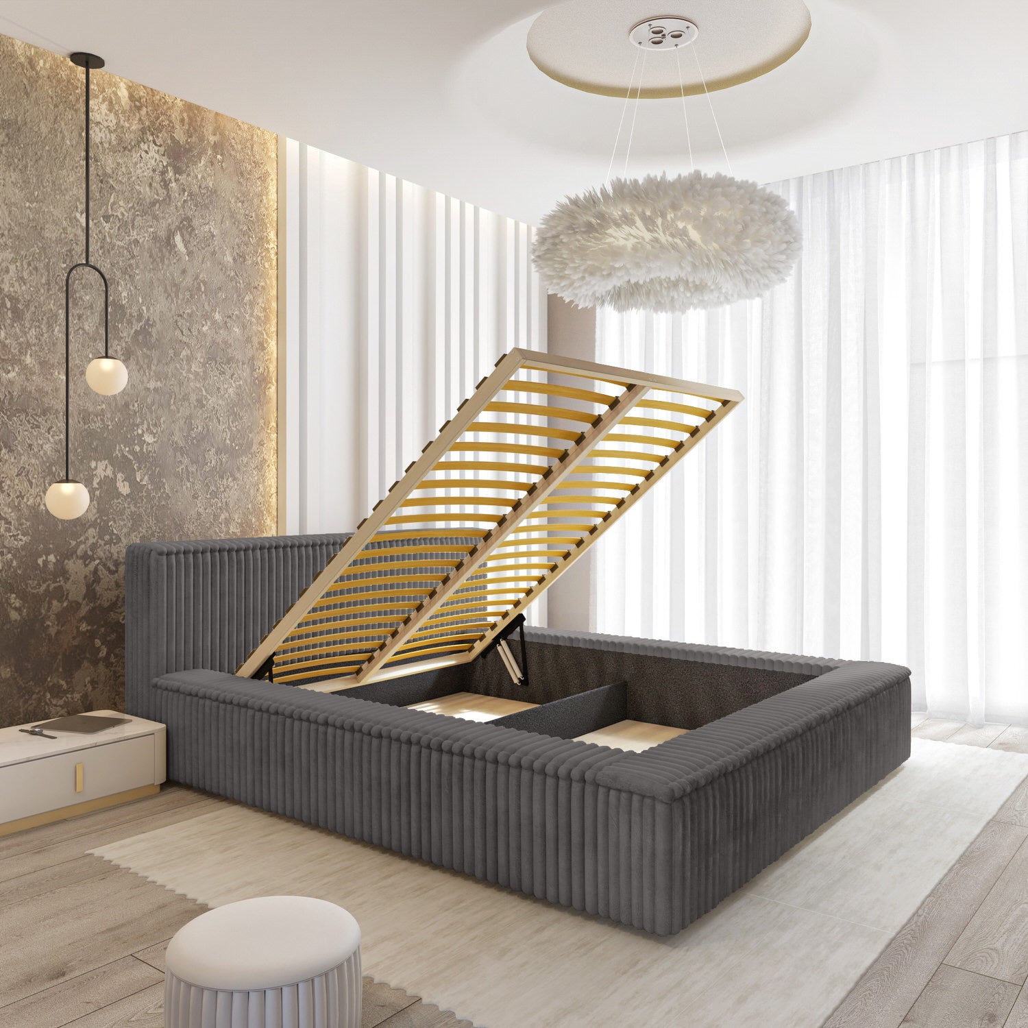 Trae Mobler Melody 160 x 200 cm Gestoffeerd Bed Grijs
