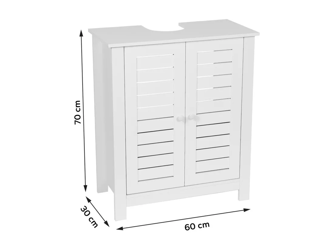 Meuble sous lavabo 2 Portes et 1 Etagère intérieure H 70 cm - Blanc
