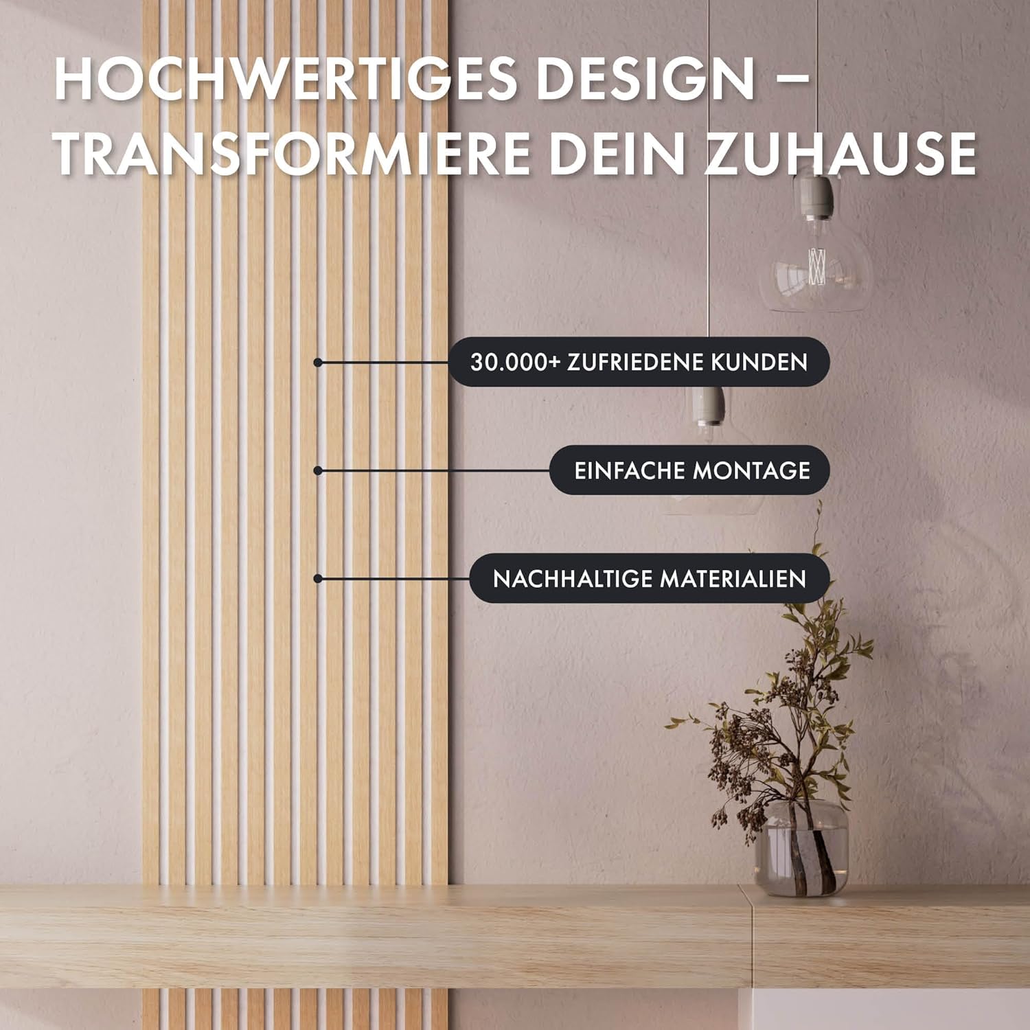 Momento 5 Stück Akustikpaneele Holz 240x50 cm - Made in Germany - Eiche Natur - Wandverkleidung Innen Wandpaneele Holzoptik - 3D Lamellenwand Paneele - Akustik Holzpaneele Wand Holzverkleidung Panel