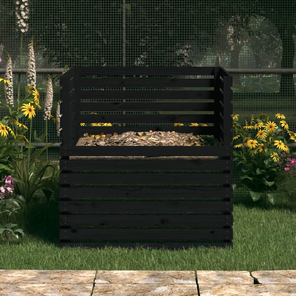 Composteur noir 100x100x102 cm bois massif de pin