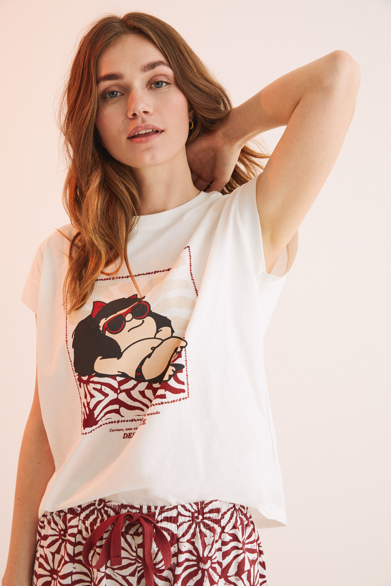Pijama curto Mafalda, 100% algodão, branco - bege