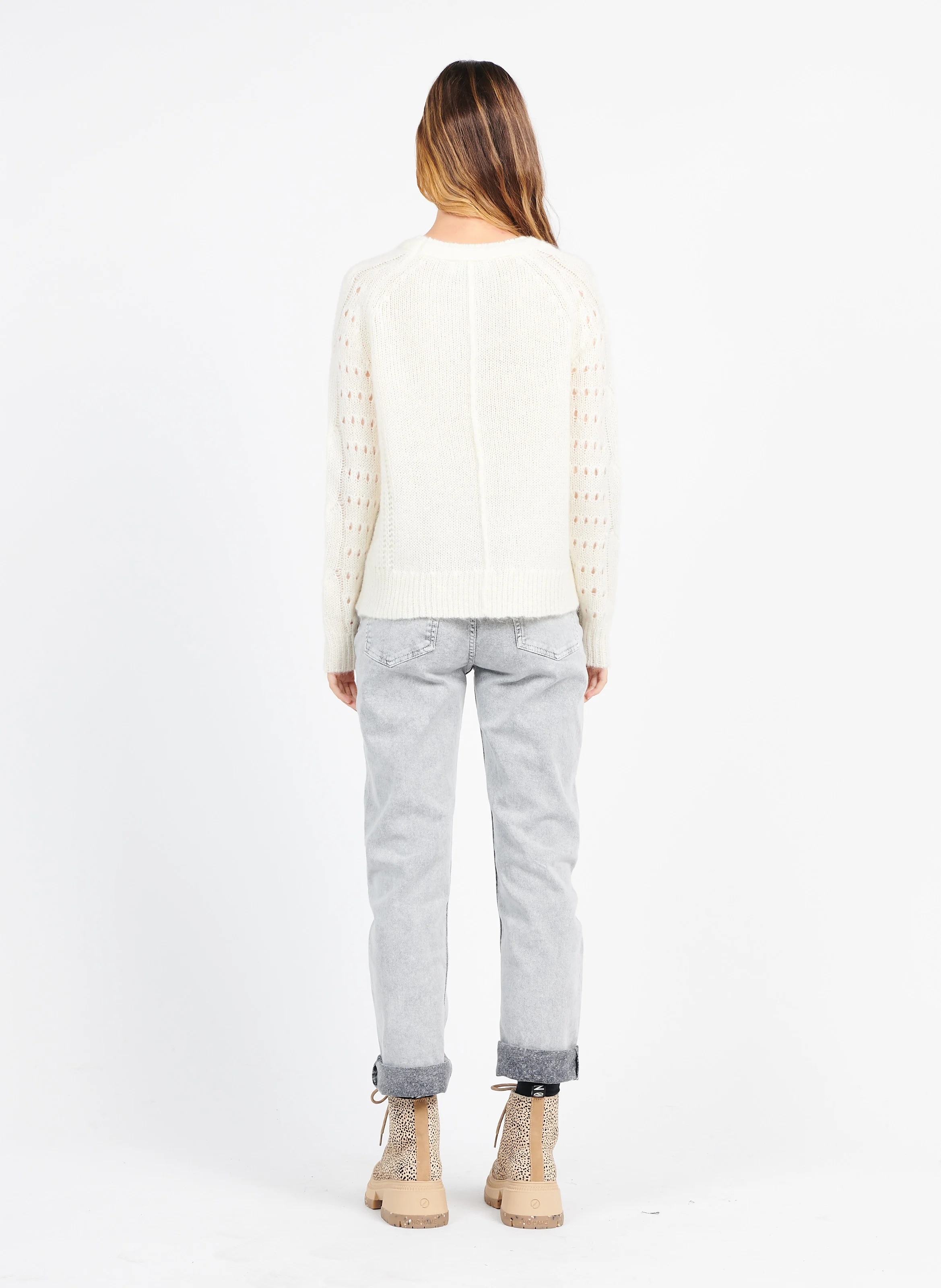 Bottines à lacets en cuir imprimé | Beige