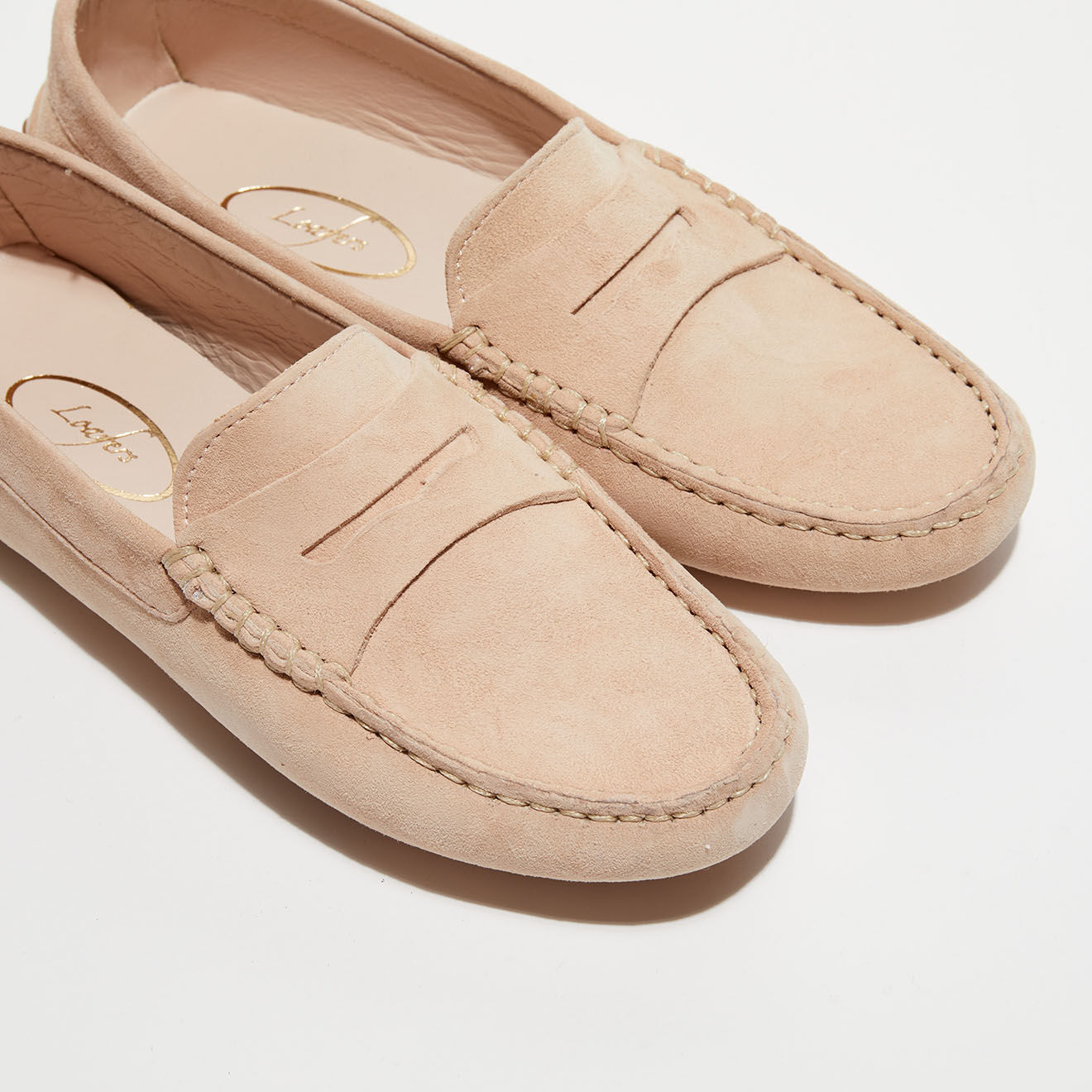 Loafers Mocassins en Velours de Cuir Jade beiges