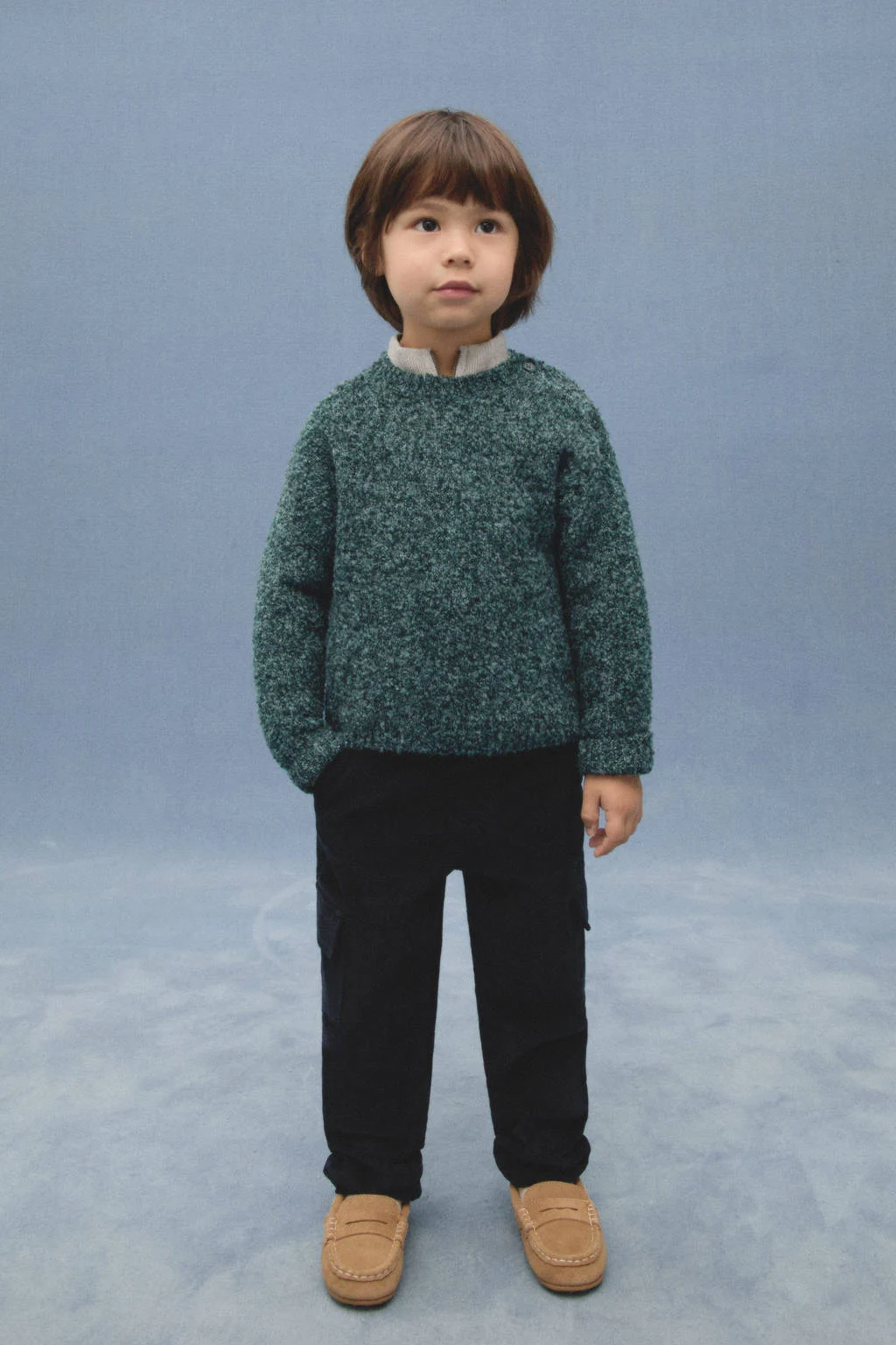 Mango Kids trui donkergroen grof gebreid