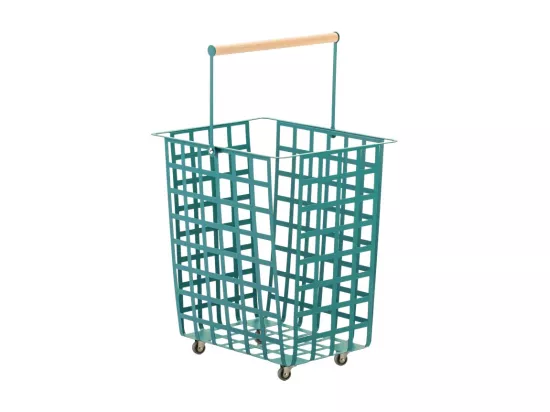 Panier de rangement décoratif en métal, avec roues et poignée en bois, grand modèle, ZESTA