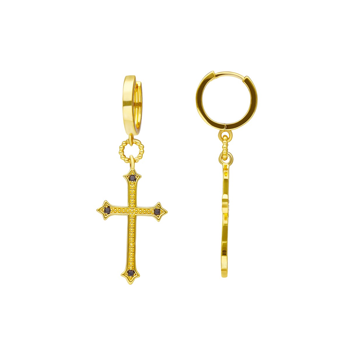 Boucles D'oreilles Dorées Croix Sertie