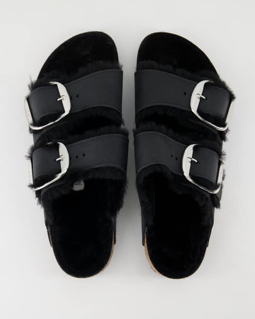Birkenstock Arizona Big Buckle Sherling Pantoletten in Schwarz