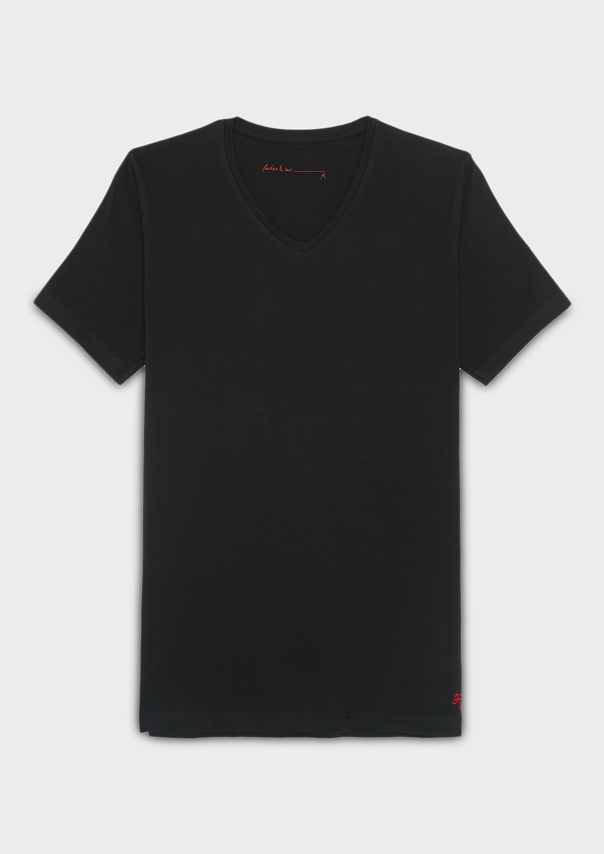 Tee-shirt manches courtes en coton stretch col V uni noir