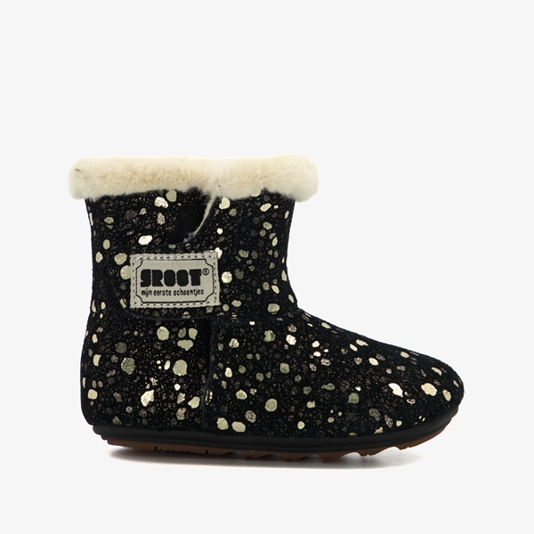 Groot leren babyschoenen zwart met gouden vlokken