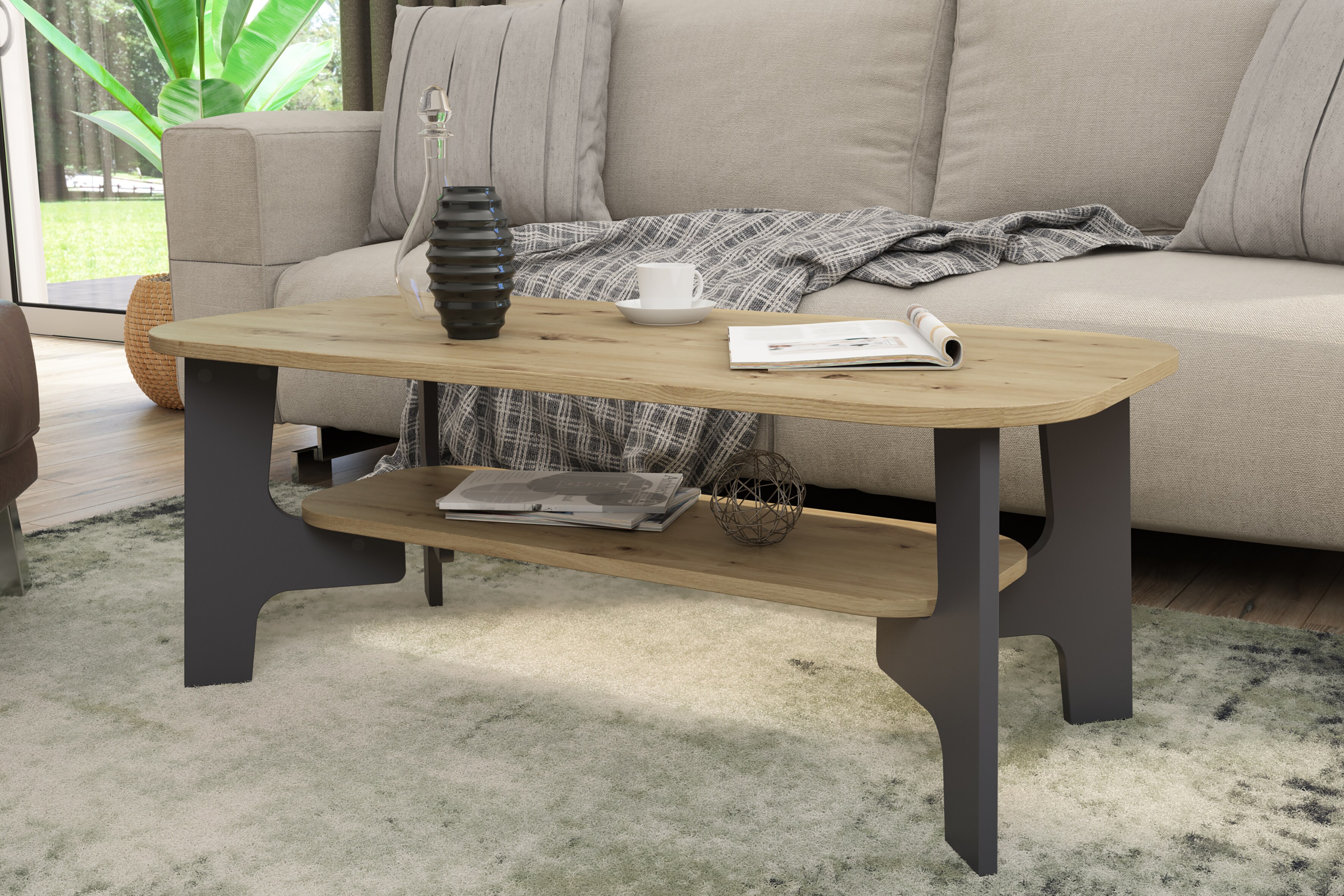 byLIVING Couchtisch JONNY, Breite 110 cm, Artisan Eiche (Eiche-Optik)/anthrazit