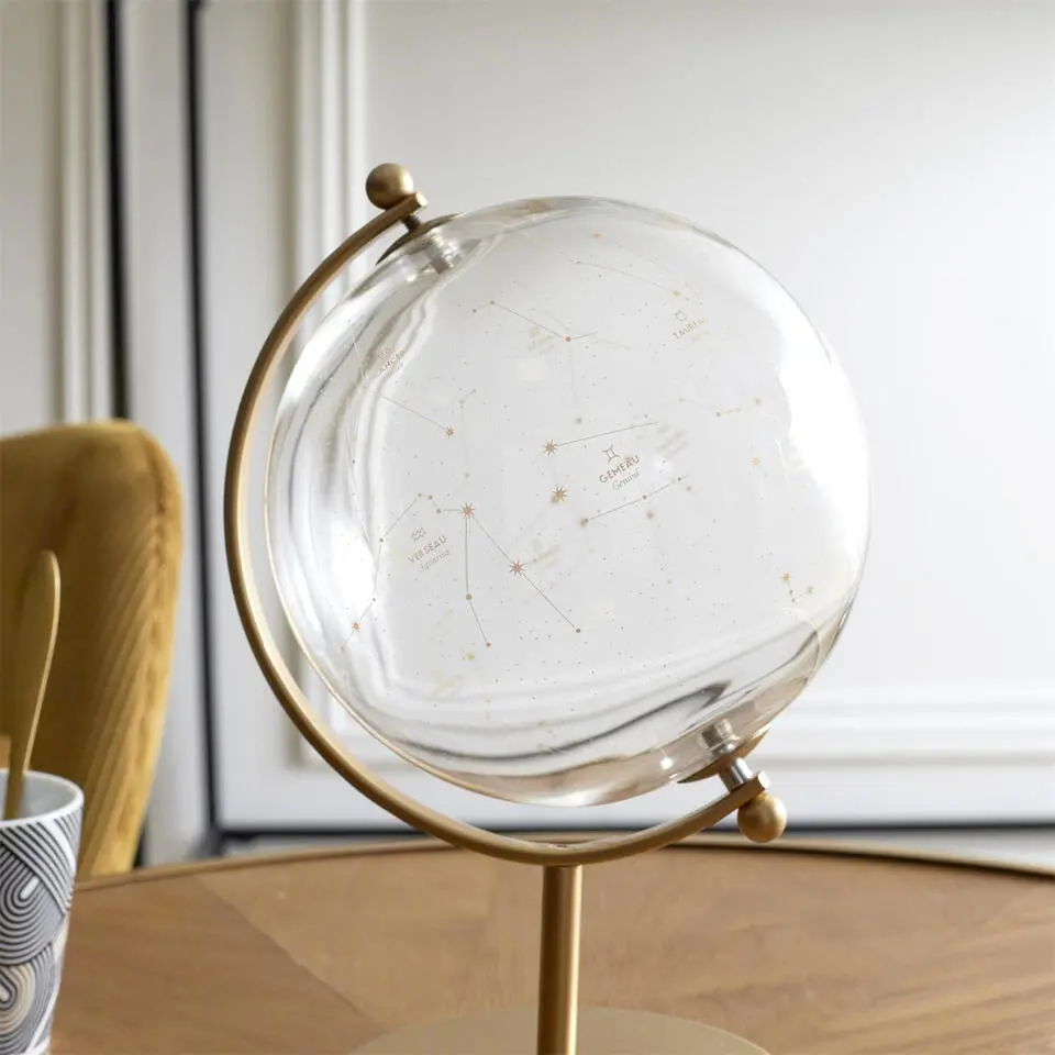 Home Deco Factory wereldbol - transparant - glas - gouden voet
