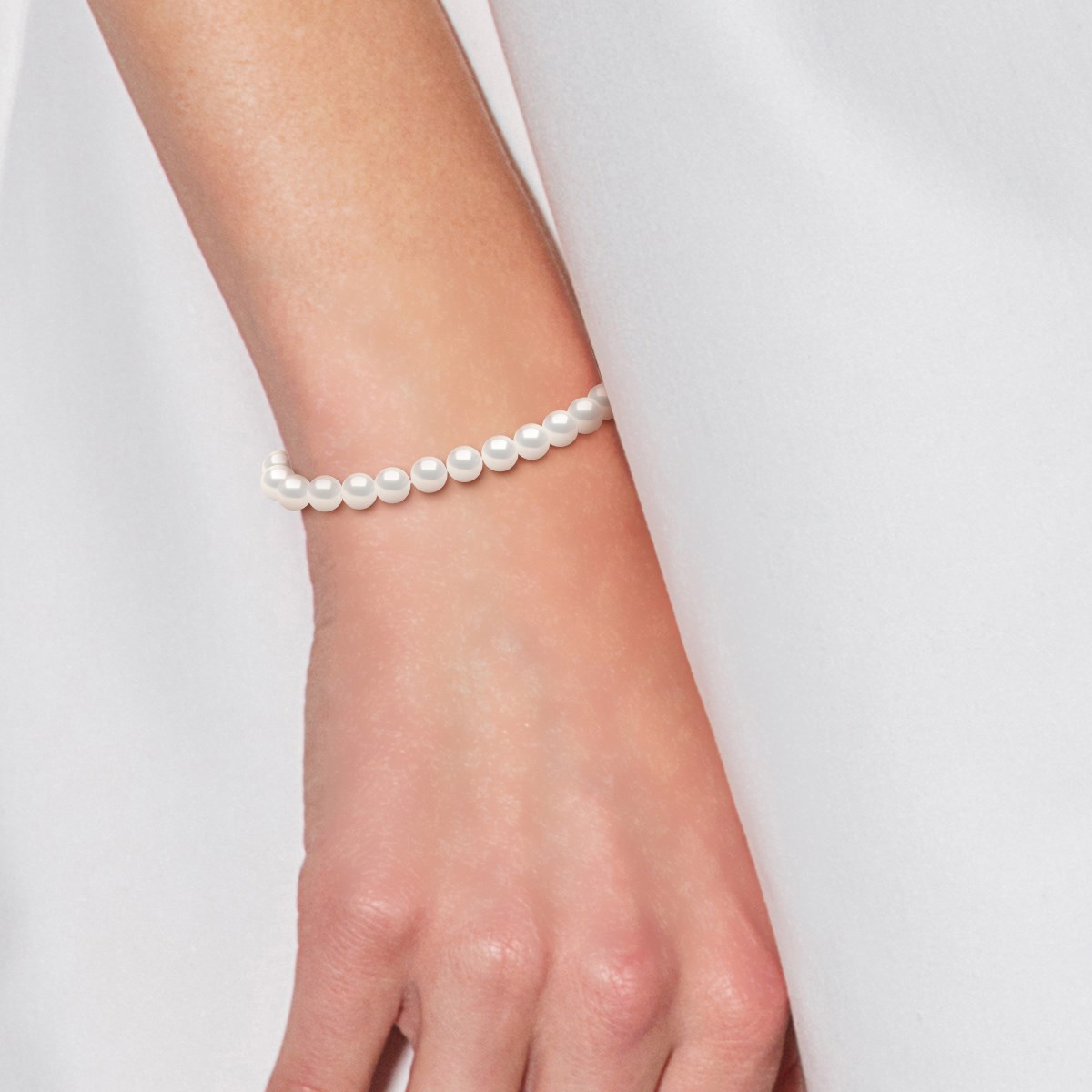 Bracelet Perles d'Eau Douce Rondes 5-6 mm Blanches Or Blanc 18 Carats 
